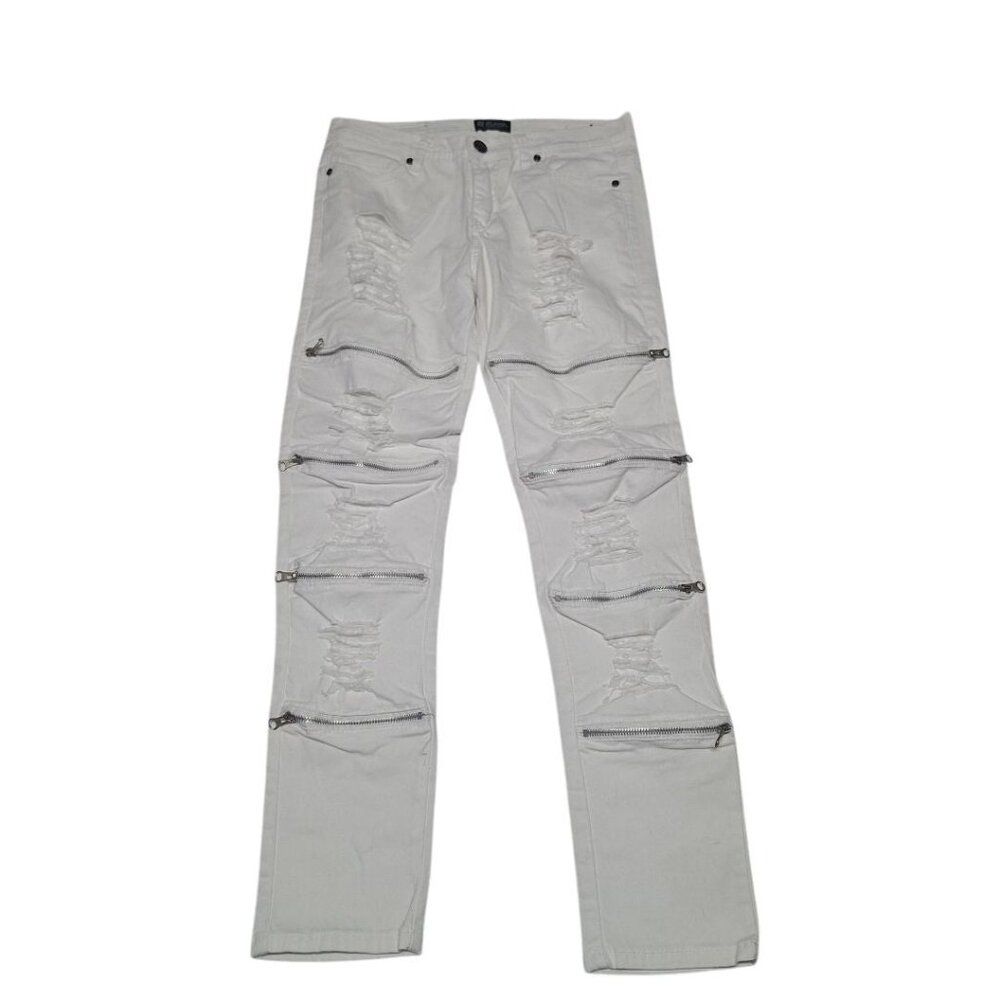 CJ Black Premium Jeans Zipper Distressed Rips Thrashed Punk White Mens‎ 30 x 30